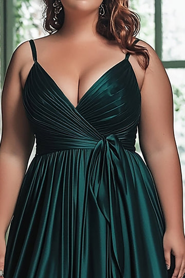Une ligne spaghetti bretelles plissé vert foncé plus robe longue de bal